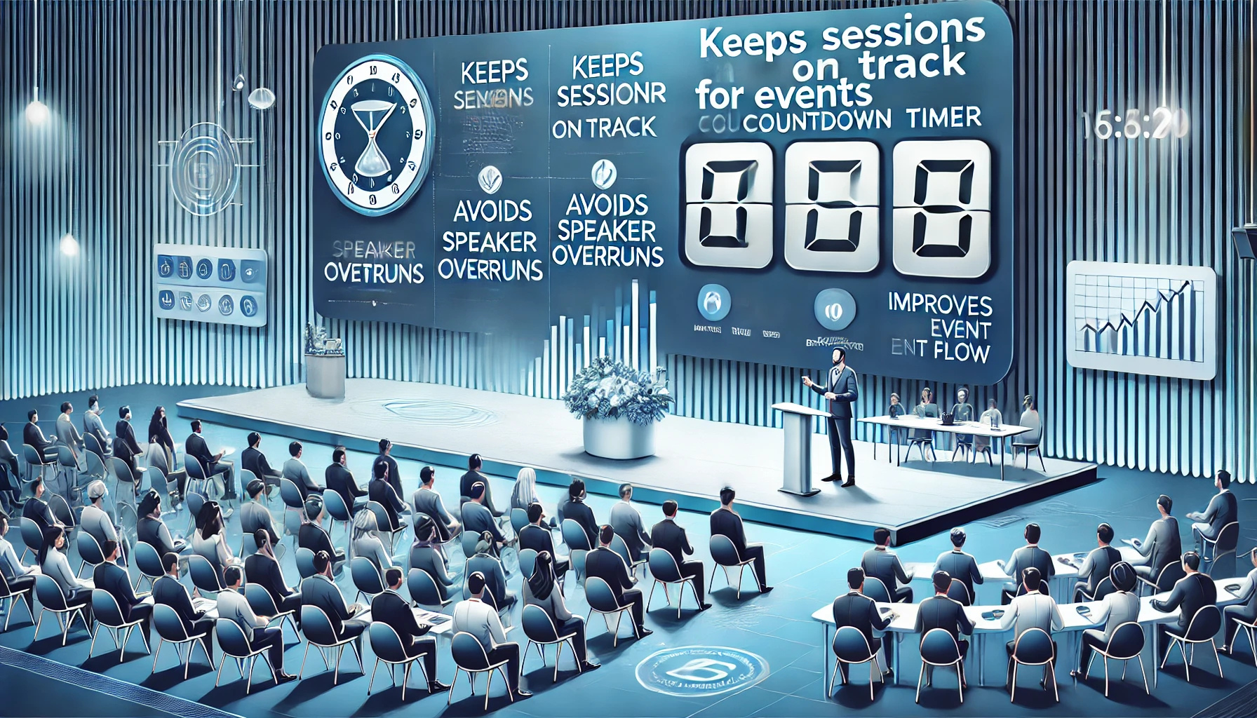 Countdown timer keeping webinars and conferences on track during live sessions.