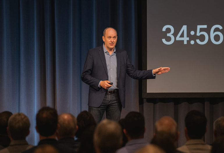 Event staff using countdown timers to manage live sessions and improve attendee experiences at a conference