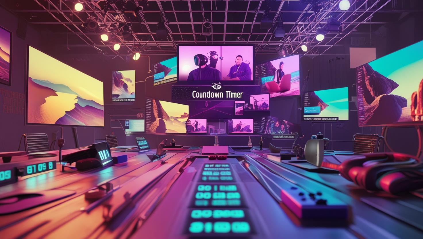 Virtual event producer managing time with countdown timers in a multi-speaker webinar