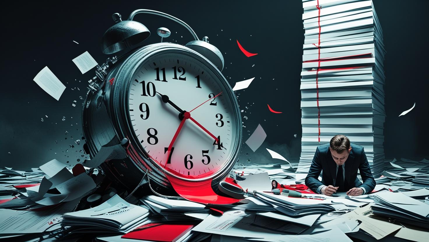 Speaker delivering a presentation while a visible countdown timer ticks down in the background