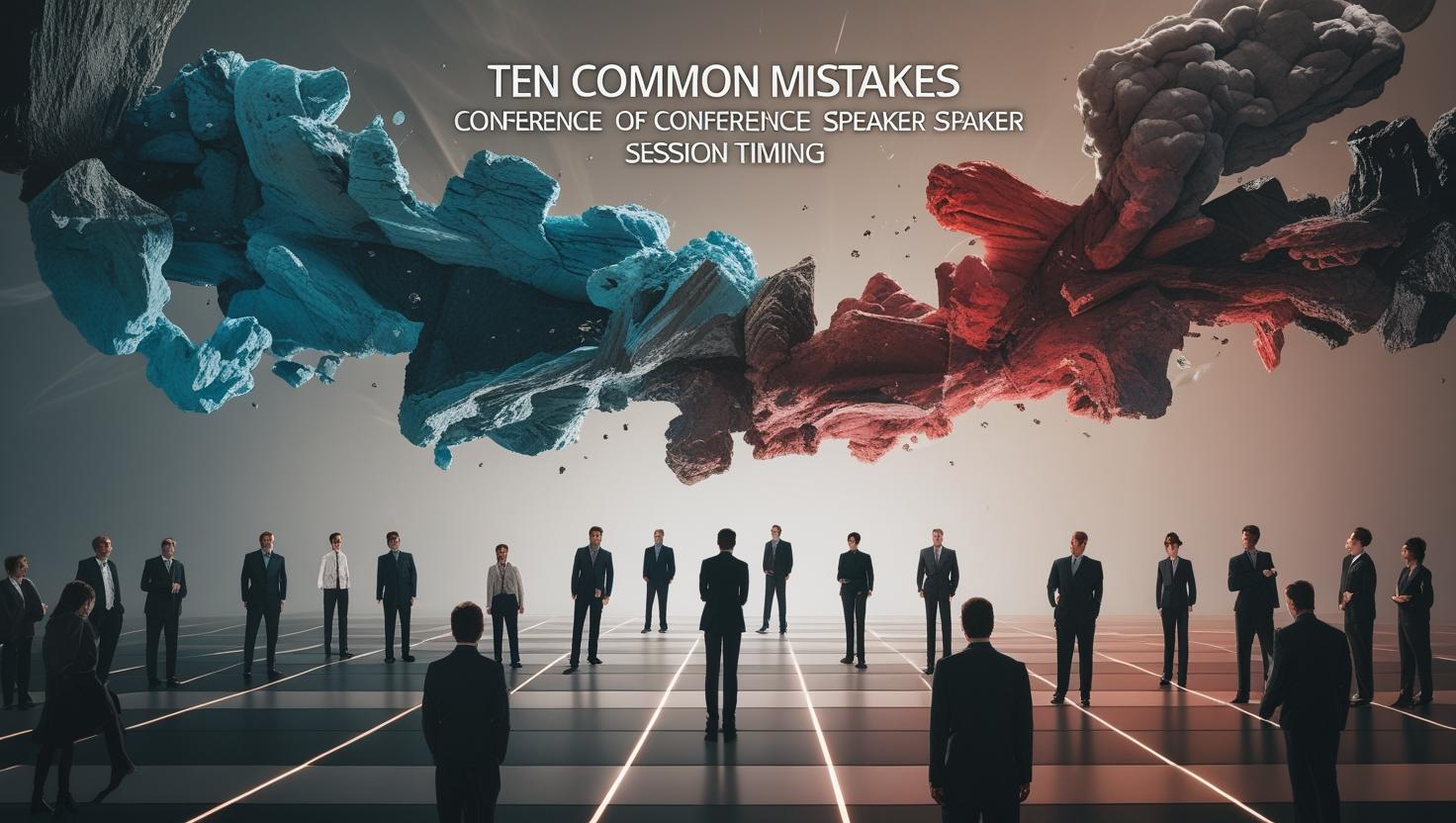 A conference speaker on stage with a large digital countdown timer in the background, emphasizing precise session timing and audience engagement.