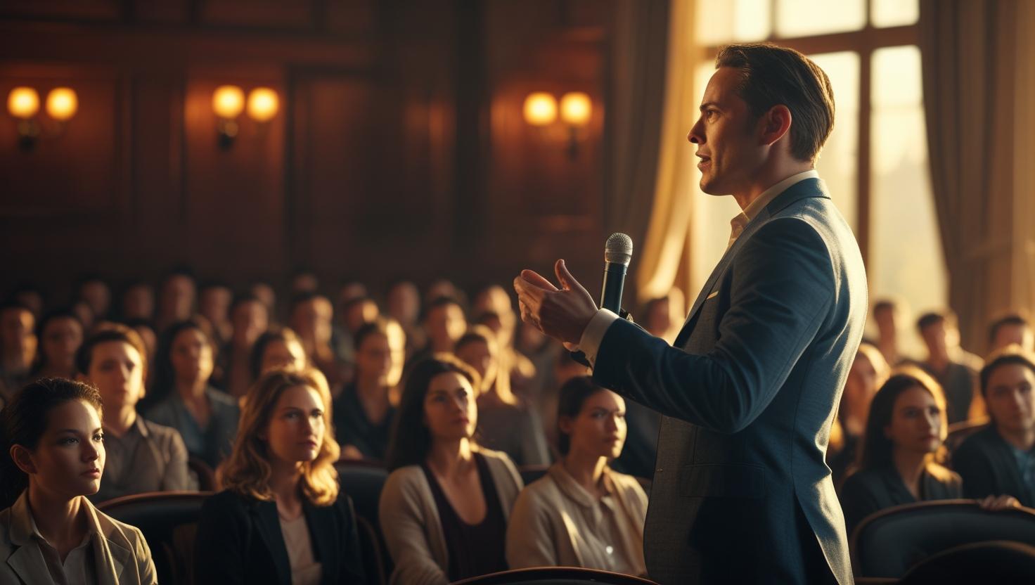 Public speaker using countdown timer on stage