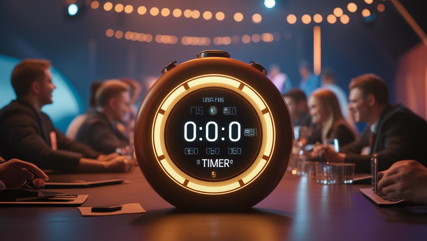 Gamified event experience with countdown timers displayed on a large screen engaging participants